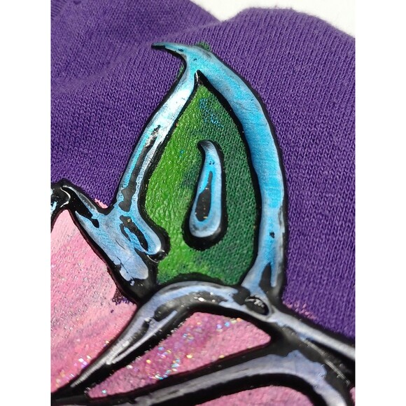 Vtg 3D Hand painted Floral Roses Purple T Shirt One Size - Picture 7 of 9